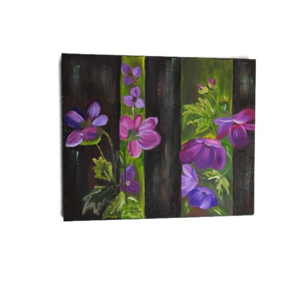 Contemporary Textured Floral Still Life Oil Painting Signed